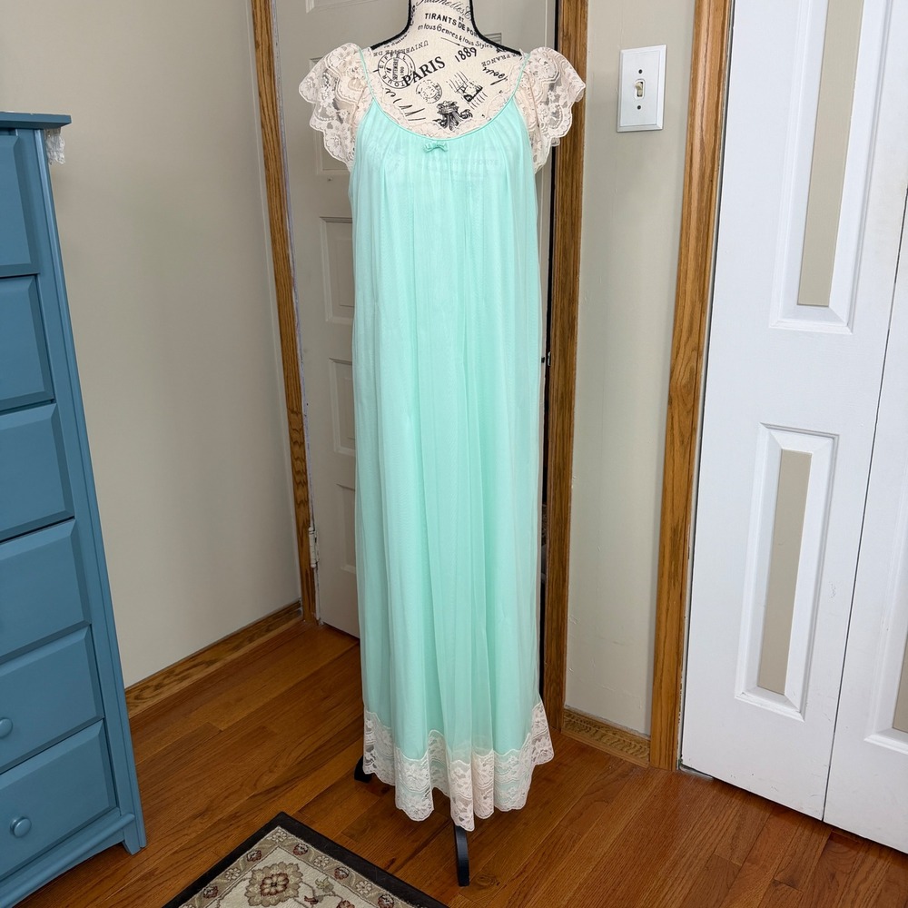 Vintage Aristocraft Sheer Overlay Lace Hem Union Made Nightgown Old Hollywood
